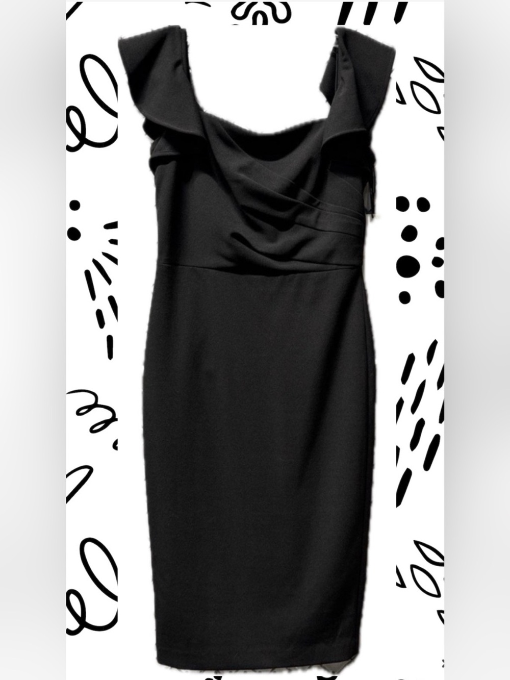 NWT Calvin Klein Black Ruffle Shoulder Sheath Dress – Size 2